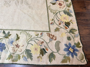 Spanish Needlepoint Rug 9x14, Floral, European Design, Handmade, Vintage Needlepoint Carpet, Room Sized Wool Rug