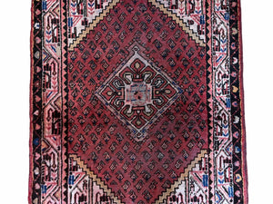 4x6 Antique Rug Handmade Wool Rug Organic Dyes Red Ivory Red Tribal Rug Boho Rug