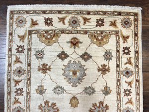 Peshawar Runner 2.7 x 10, Beige Floral Hand Knotted Vintage Wool Oriental Runner, Hallway Rug, Farmhouse Rug, Neutral Colors
