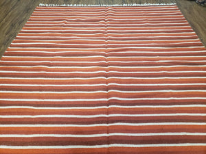 Large Striped Woolen Handmade Throw Blanket, Twin Size Bedding Hand-Woven, Indian Kilim Area Rug, 6x8 - 7x8, South American Style Textile