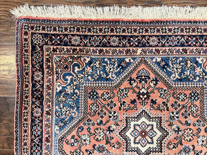 Persian Shiraz Rug 3x5, Geometric Tribal Rug, Wool Hand Knotted Vintage Carpet, Light Red & Blue, Signed by Masterweaver