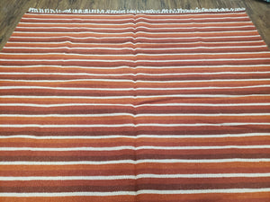 Large Striped Woolen Handmade Throw Blanket, Twin Size Bedding Hand-Woven, Indian Kilim Area Rug, 6x8 - 7x8, South American Style Textile