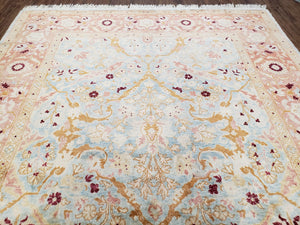 Pakistani Peshawar Rug 6x9, Light Colors, Wool, Hand Knotted, Vintage Rug for Modern Home