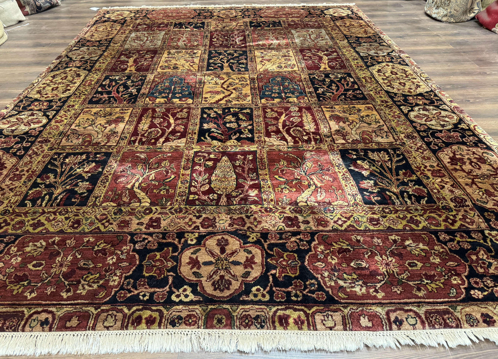 Indo Persian Rug 9x12, Bakhtiari Panel Design, Multicolor, Soft Wool Pile