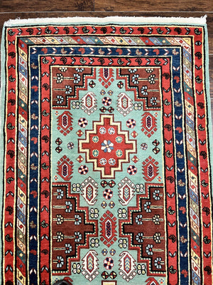 Colorful Turkish Rug 3x6, Geometric Heriz Oriental Carpet, Wool Hand Knotted Vintage Carpet, Oriental Rug 3 x 6