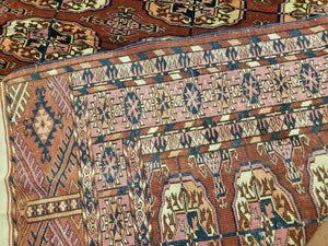 4' X 4' Antique Handmade Turkoman Bokhara Balouch Woven Wool Rug Brick Red Nice