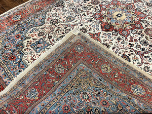 Persian Sarouk Rug 8x12, Wool Hand Knotted Antique Carpet, Floral Medallion, Cream Red, Traditional Oriental Rug