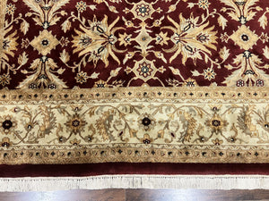 Vintage Indo Mahal Rug 8x10, Hand Knotted Wool Maroon & Beige Indian Agra Oriental Carpet, 8x10 ft Traditional Handmade Area Rug, Room Sized