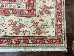 Turkish Oushak Rug 12x18, Wool Hand Knotted Vintage Carpet, Red & Oatmeal, 12 x 18 Palace SIze Handmade Oriental Rug