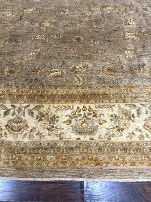 Palace Sized Rug 11x18, Handmade Wool Oversized Persian Carpet 11 x 18 ft, Gray-Taupe, Beige-Cream, Floral, Large Hand Knotted Area Rug