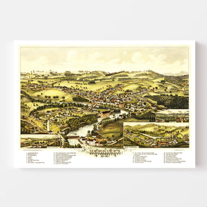 Vintage Map of Henniker, New Hampshire 1889
