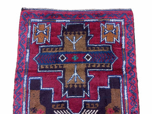 2' 10" X 4' 9" Vintage Handmade Tribal Wool Rug Balouchi Rug Afghan Rug Red Blue