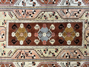 Turkish Rug 7x10, Wool Hand Knotted Vintage Carpet, Geometric Kazak Pattern