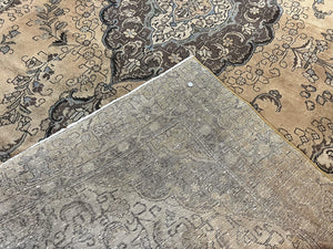 Antique Persian Tabriz Rug 9x12, Floral Medallion Rug, Hand-Knotted Wool Oriental Carpet, Room Sized Handmade Rug, 9 x 12 Vintage Farmhouse Rug