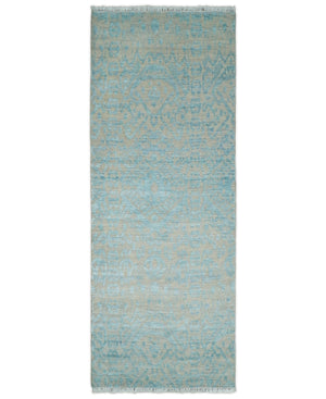 2.6x8 Fine Hand Knotted Camel and Blue Traditional Vintage Persian Style Antique Wool and Silk Rug | AGR26
