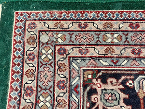 Indo Persian Rug 10x14, Bidjar Rug 10 x 14, Wool Hand Knotted Vintage Carpet, Red & Green Herati Pattern, Large Room Sized Oriental Rug