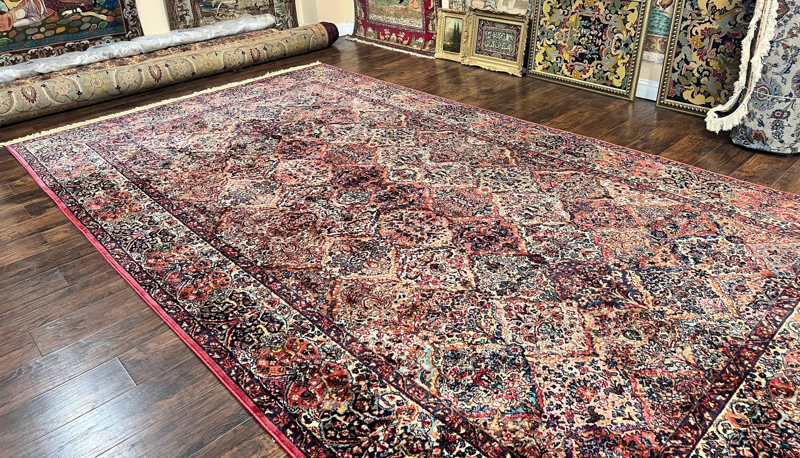 Karastan Rug 8.8 x 15, Multicolor Panel Kirman Rug #717, Large Wool Karastan Carpet, Vintage Multipanel Kirman, Original 700 Series