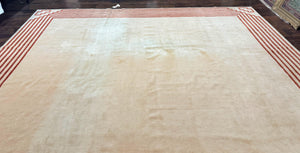 Modern Tibetan Rug 11 x 14.6, Wool and Silk, Simple Design, Handmade Large Area Rug, Cream