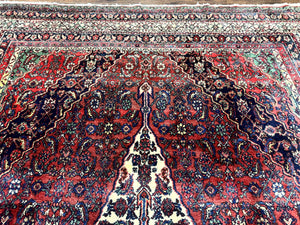 Antique Persian Hamadan Tribal Rug 8x10, Red and Ivory, Medallion Rug, Wool Handmade Carpet