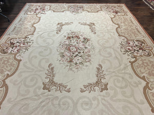 10x14 Aubusson Rug, Wool Handmade Vintage Carpet, French European Design, Elegant
