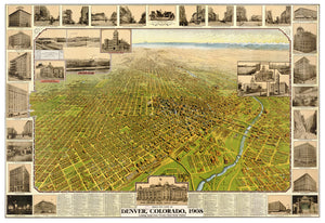 Vintage Map of Denver, Colorado 1907