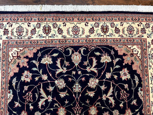 Navy Blue Pak Persian Rug 6x10, Floral Medallion, Traditional Persian Area Rug, Fine 240 KPSI