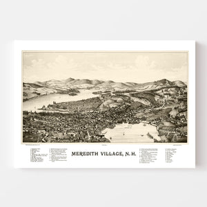 Vintage Map of Meredith Village, New Hampshire 1889