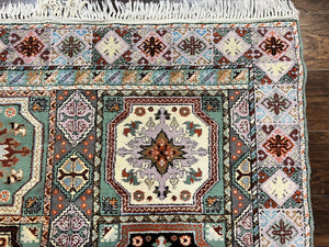 Moroccan Rug 7x8, Wool Hand Knotted Vintage Carpet, Multicolor Panel Design Oriental Rug