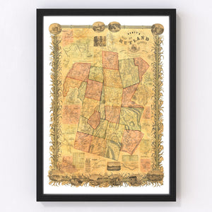 Vintage Map of Rutland County, Vermont 1854