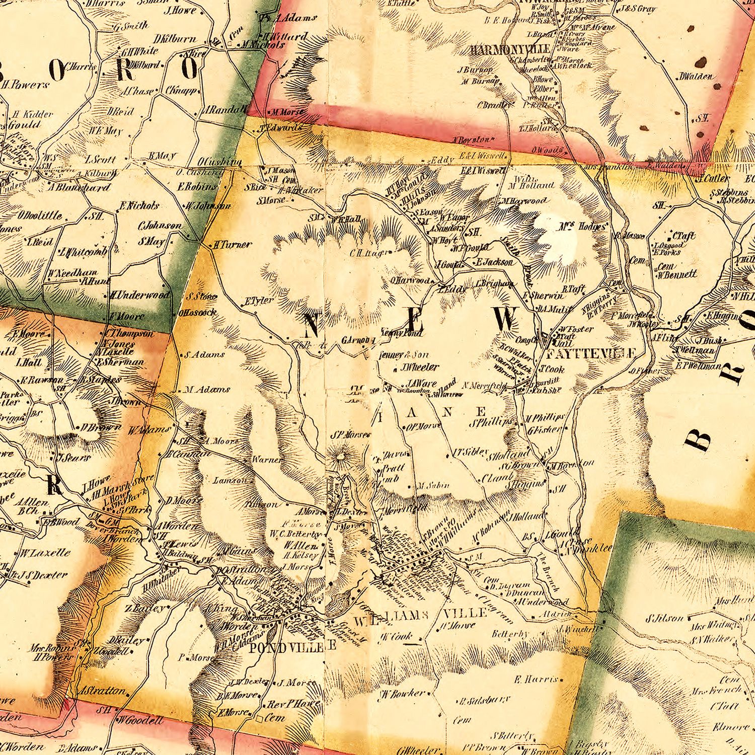 Vintage Map of Windham County, Vermont 1856