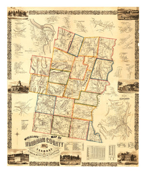 Vintage Map of Windham County, Vermont 1856