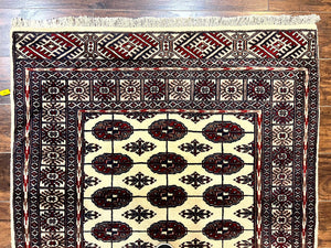 Pakistani Bokhara Rug 4x6, Turkoman Carpet, Vintage Handmade Wool Rug, Ivory