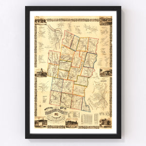Vintage Map of Windham County, Vermont 1856
