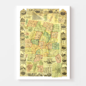 Vintage Map of Hartford County, Connecticut 1855