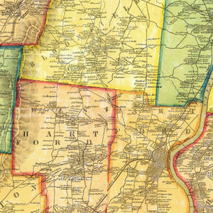 Vintage Map of Hartford County, Connecticut 1855