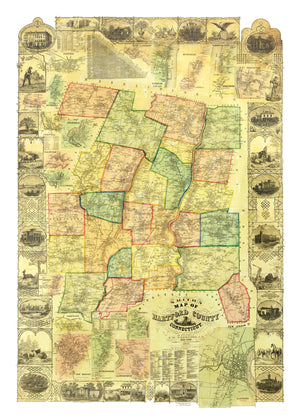 Vintage Map of Hartford County, Connecticut 1855
