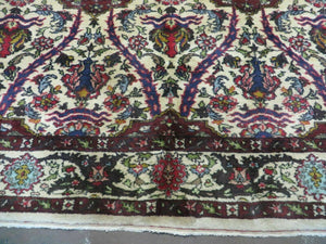 Antique Persian Tabriz Rug 8x12, Cream & Multicolor Room Sized Authentic Oriental Carpet, Wool Handmade Hand-Knotted Vintage Floral Rug 8 x 12 ft