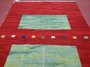 Red Turkish Kilim Rug, 5x7 - 6x8 Rugs, Red and Green Kilim Carpet, Kilim Area Rugs, Flatweave No Pile Rug, New Turkish Rug, Handmade Kilim