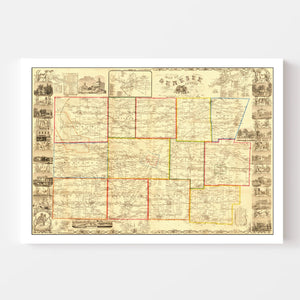 Vintage Map of Genesee County, New York 1854