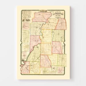 Vintage Map of Livingston County, New York 1852