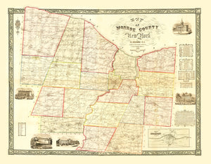 Vintage Map of Monroe County, New York 1852