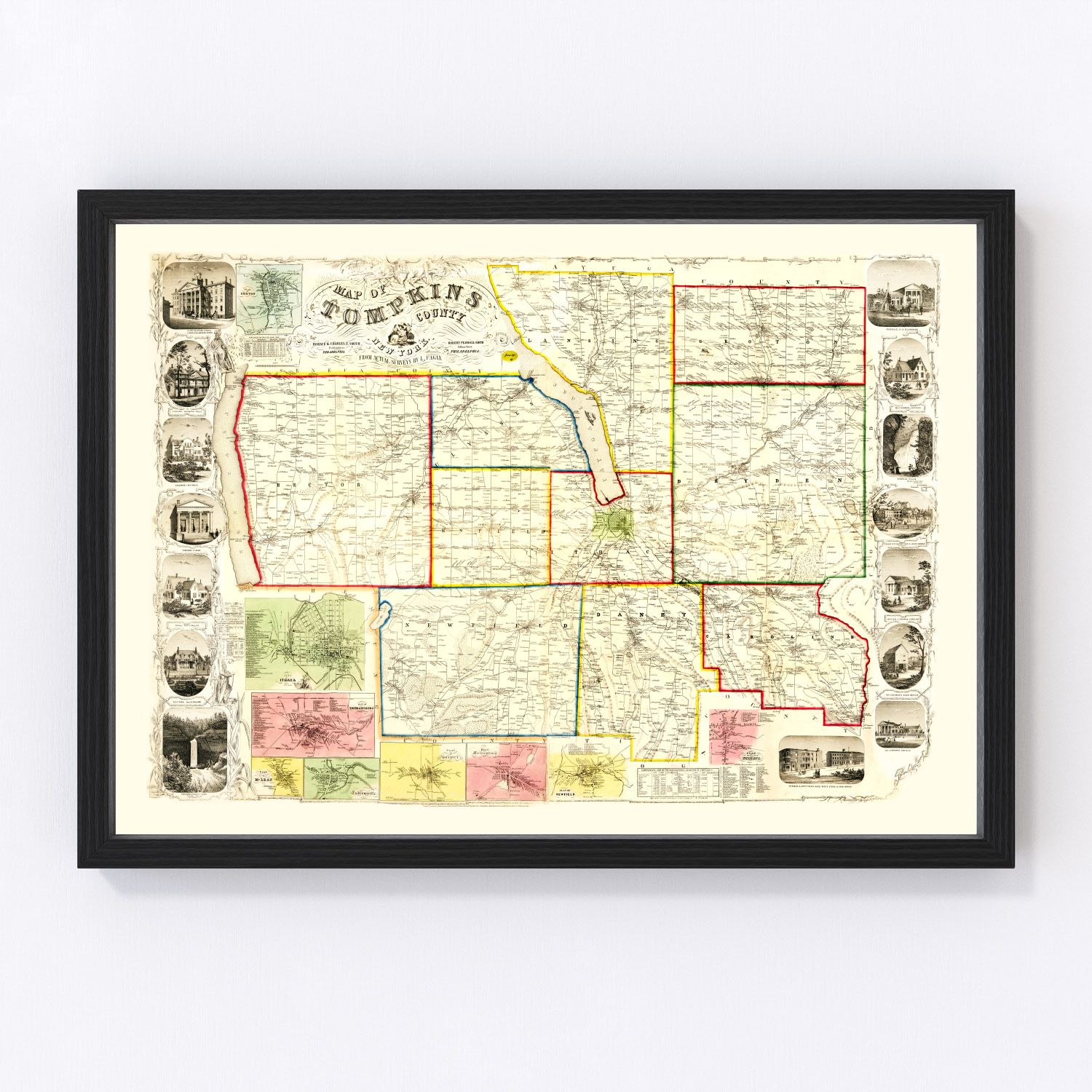 Vintage Map of Tompkins County, New York 1853
