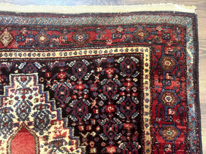 Antique Persian Kurdish Senneh Rug 4x5 Tribal Carpet Wool Geometric Medallion