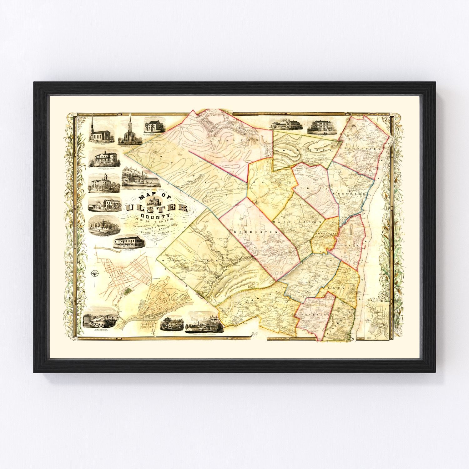 Vintage Map of Ulster County, New York 1853