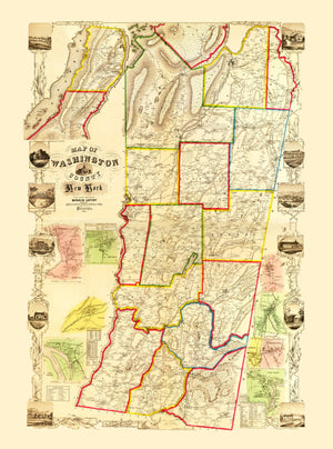 Vintage Map of Washington County, New York 1853
