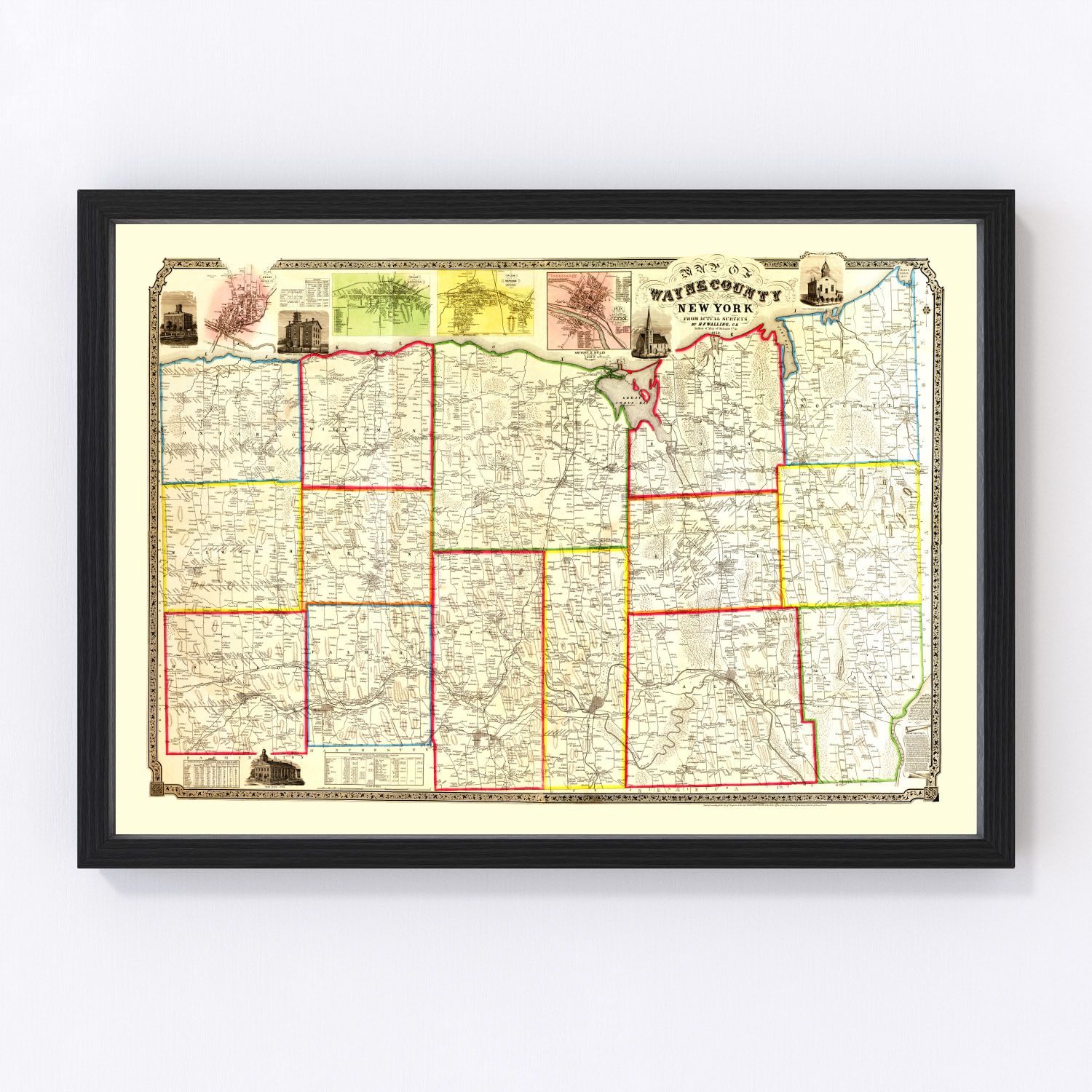 Vintage Map of Wayne County, New York 1853