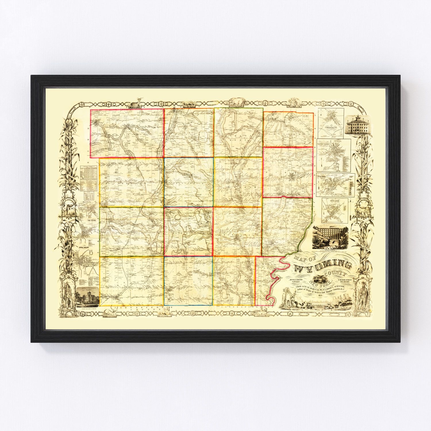 Vintage Map of Wyoming County, New York 1853