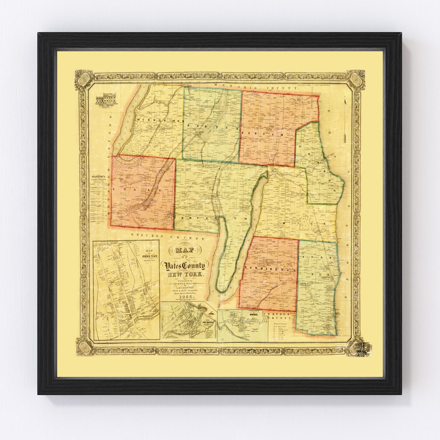 Vintage Map of Yates County, New York 1855