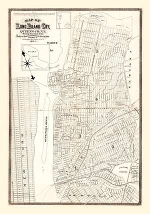 Vintage Map of Queens County, New York 1874