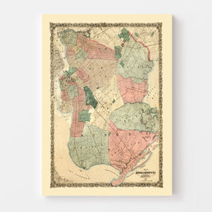 Vintage Map of Kings County, New York 1868
